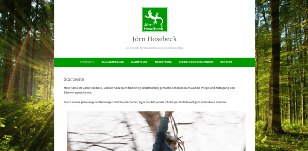 Screenshot der Website von Jörn Hesebeck – Experte für Baumabtragung, Baumpflege und Tierrettung in Norddeutschland